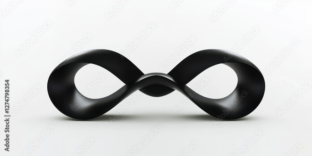 Fototapeta premium A sculptural black infinity loop shape on white background