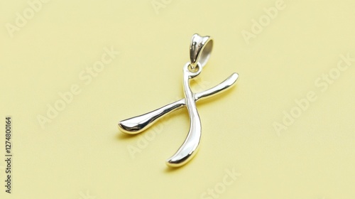 Elegant silver wishbone pendant with a minimalist charm, showcased on a muted yellow background