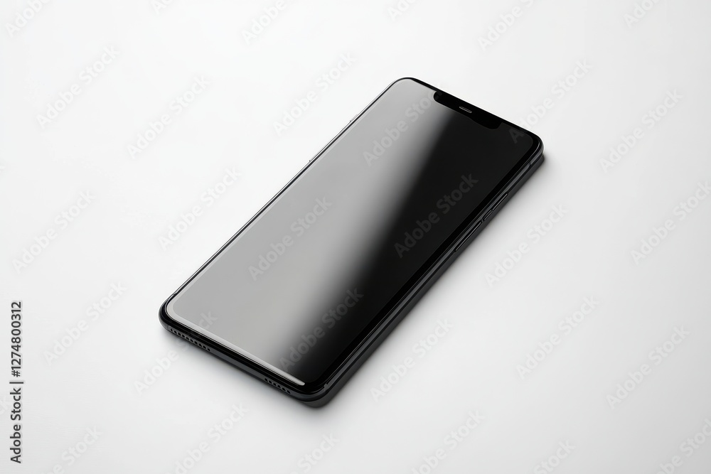 Sleek black smartphone resting on a pristine white surface, capturing modern design trends isolated on transparent background Sleek black smartphone resting on a pristine white surface, capturing modern design trends isolated on transparent background