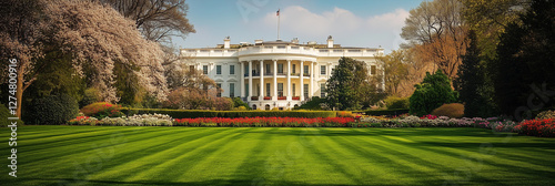 The White House in Washington DC Beautiful Residence of US President. United States President historical House Magnificent Palace for US State Magnificent Architecture of White House