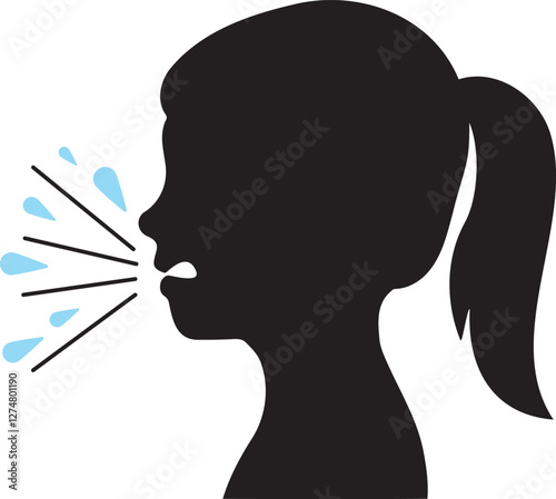 A girl child kid suffering from Cough, Symptom of Flu.