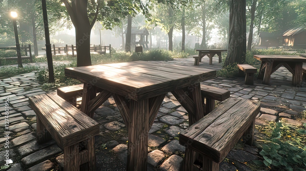 Tranquil Minimalist Table with Forest View Tranquil Minimalist Table with Forest View