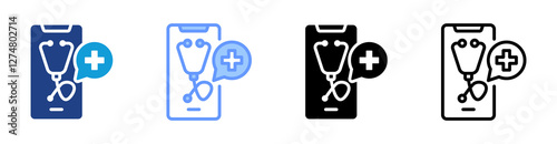 Telemedicine icon set multiple style collection