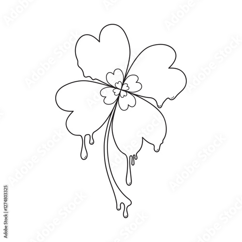 Flowing four leaf clover in graphic style. Creative design shamrock. Minimalist vector illustration.