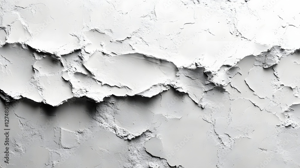 Fototapeta premium Abstract image of a white textured surface. A study of light and shadow on a grainy, crumbly material. Abstract White Texture: A Study in Light and Shadow