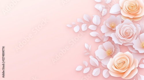 Elegant Paper Flowers Background Pastel Pink Roses