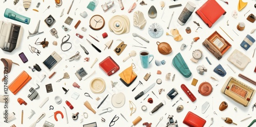 Varied collection of everyday objects displayed on a white background