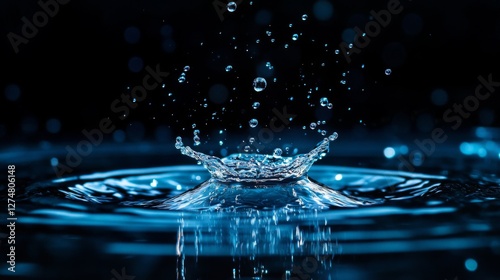 Water drop splash macro close-up dark background