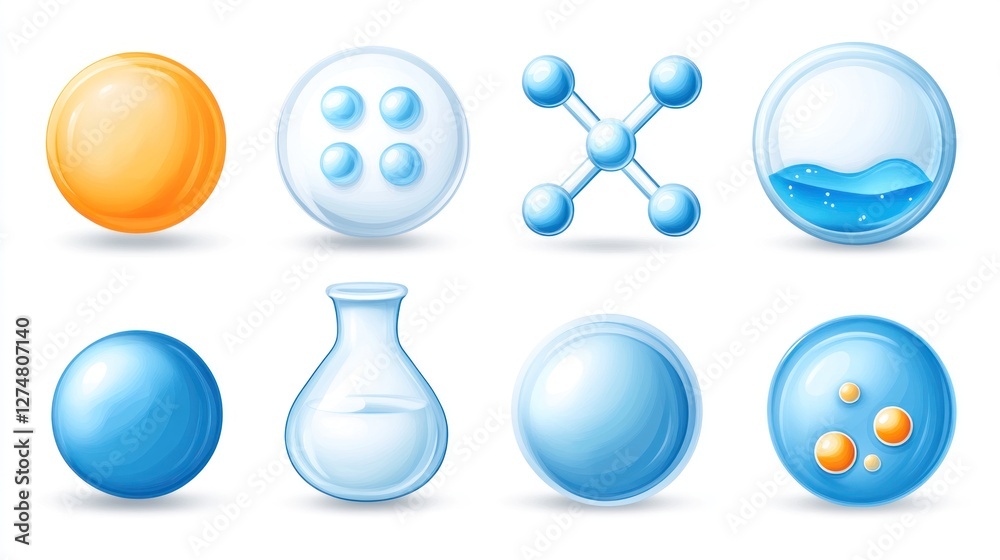 Science Icons Set Blue Orange Chemistry Molecular Biology Science Icons Set Blue Orange Chemistry Molecular Biology