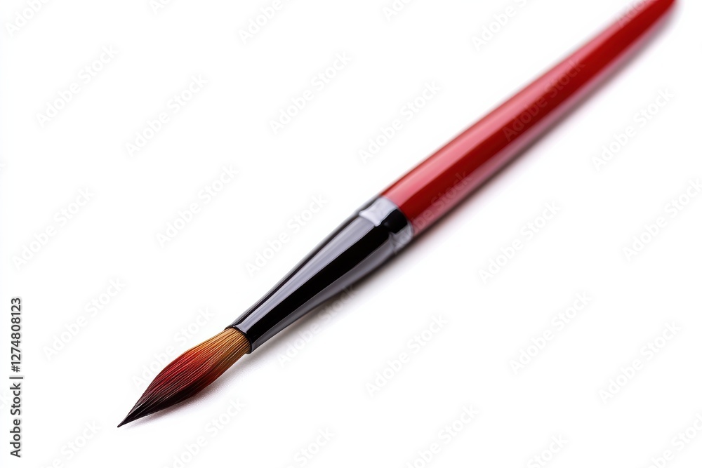 A vibrant red paintbrush resting elegantly against a bright white backdrop in a creative workspace isolated on transparent background A vibrant red paintbrush resting elegantly against a bright white backdrop in a creative workspace isolated on transparent background