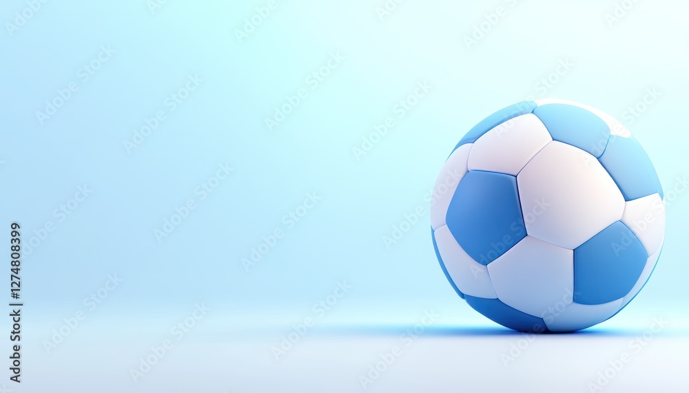 Fototapeta premium Blue and White Soccer Ball on Light Blue Background