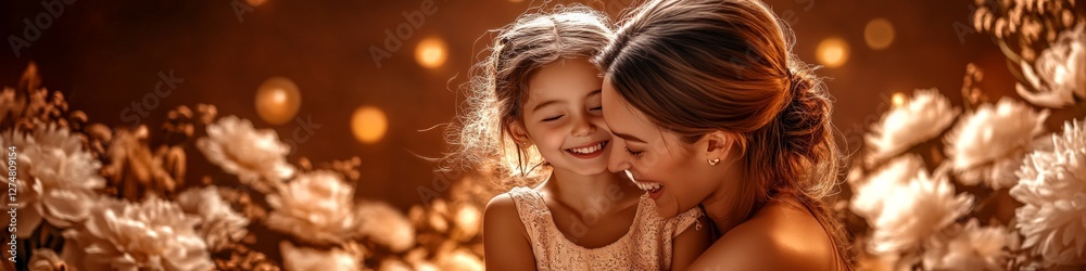 A heartwarming moment between a mother and her young daughter, captured in a warm, golden light. A heartwarming moment between a mother and her young daughter, captured in a warm, golden light.