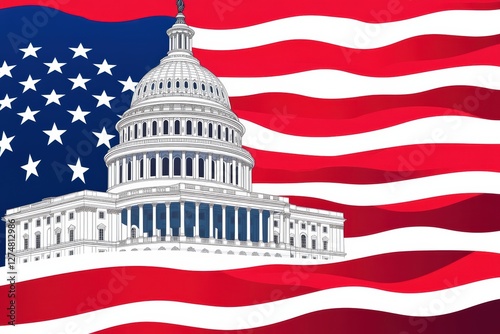 Wallpaper Mural Graphic layout highlighting the U S Capitol against a waving American flag backdrop Torontodigital.ca