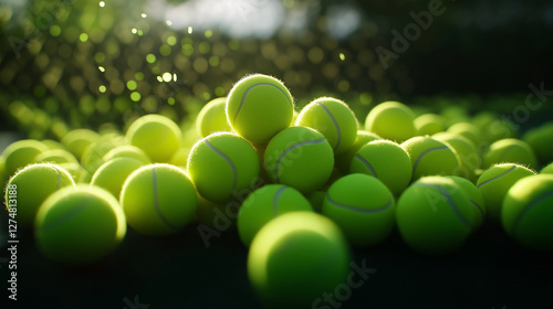 Tennisbälle in leuchtendem Grün dicht gepackt für Sportliebhaber

 photo