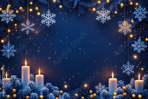 Navy Blue Holiday Background with Radiant Snowflakes Glow