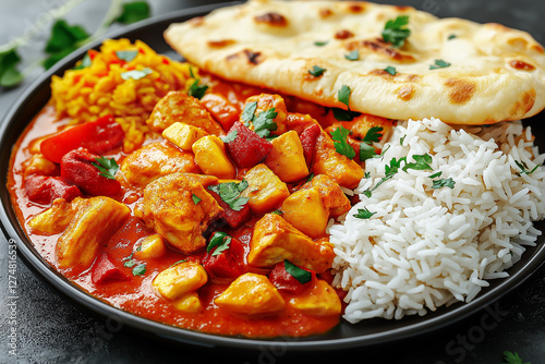 Delicious Chicken Tikka Masala with Rice and Naan
