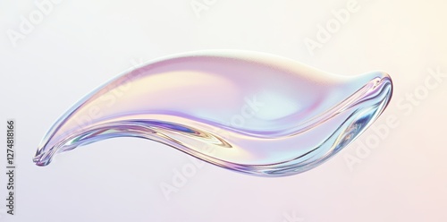 Iridescent fluid with flowing and curving shape on plain background