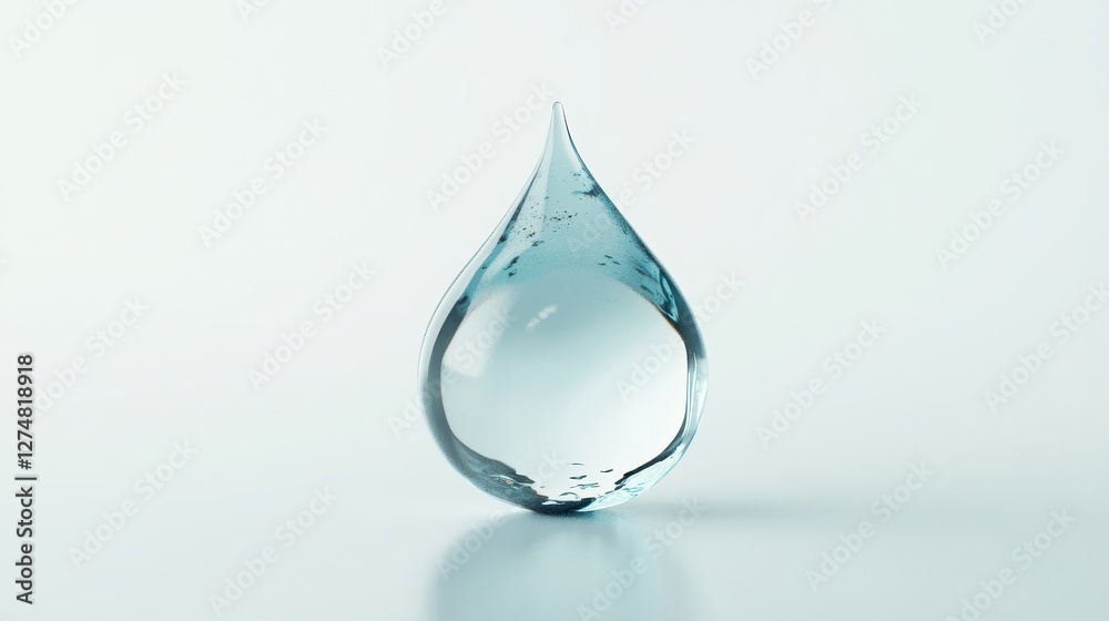 A single translucent teardrop stands against a minimalist light blue background A single translucent teardrop stands against a minimalist light blue background