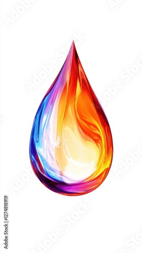 Single water droplet with gradient of colors on white background