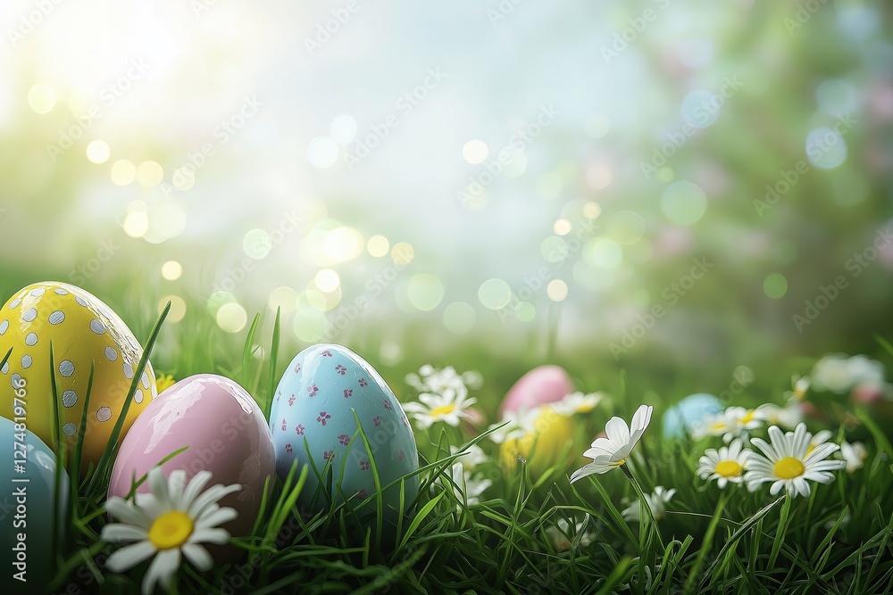 Colorful Spring Easter Eggs In Lush Meadow Colorful Spring Easter Eggs In Lush Meadow