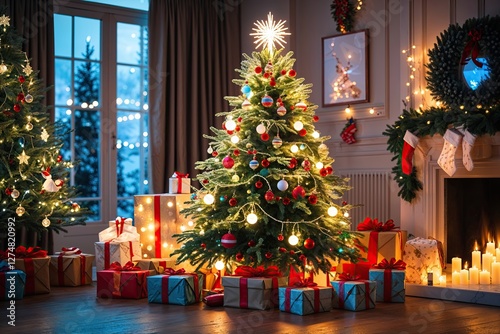 Enchanting Christmas Tree Display with Gifts and Charming Decorations for a Joyful Holiday Atmosphere