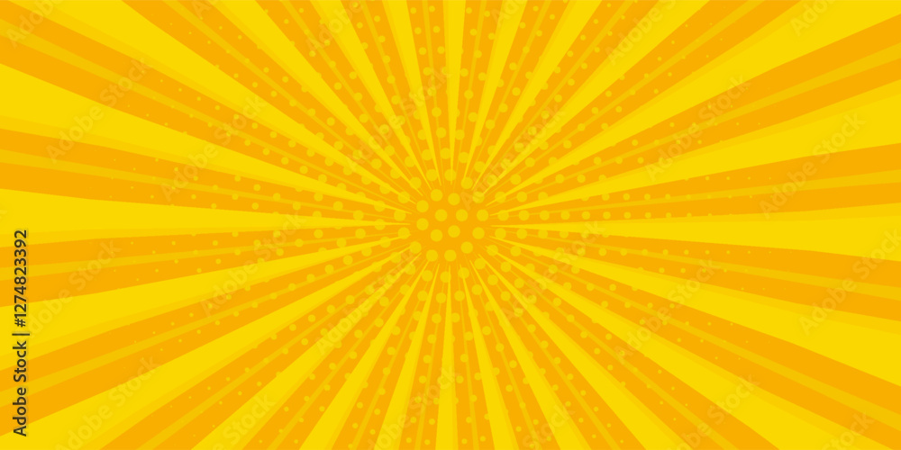 Yellow abstract background with light of sunburst. yellow starburst with halftone. sun ray retro background with flash Yellow abstract background with light of sunburst. yellow starburst with halftone. sun ray retro background with flash