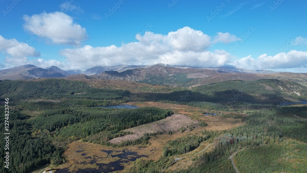 Naklejka premium Welsh aerial landscapes across Snowdonia and Llanrwst