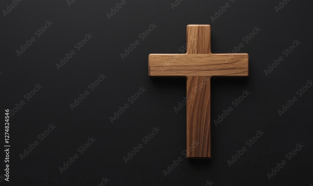 Wooden cross on a dark background with copy space Generative AI Wooden cross on a dark background with copy space Generative AI