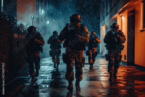 Modern Warfare - Soldiers Advancing. Military Action for Army and Armed Forces