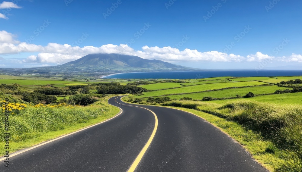 Scenic Winding Road Coastal Landscape with Mountain View Scenic Winding Road Coastal Landscape with Mountain View