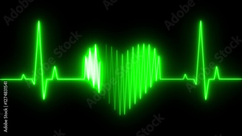Neon line heartbeat. Seamlessly loop electrocardiogram medical screen with a graph .Heartbeat lines animation background neon heart pulse. Electrocardiogram motion. Emergency ECG monitoring