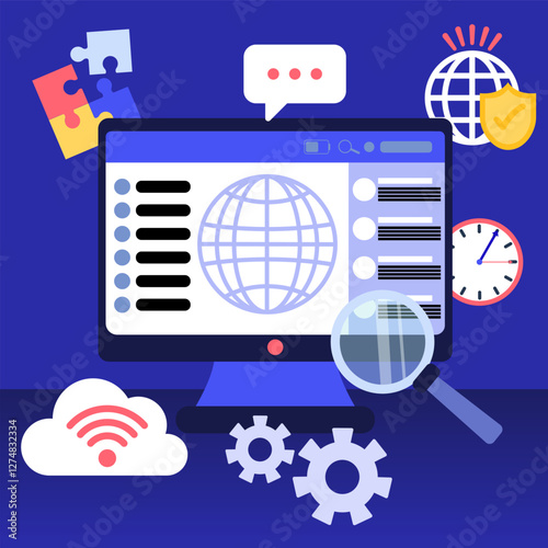 Global business management software showing data analysis and project planning