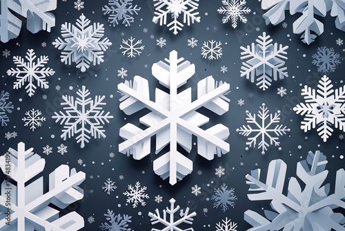 Festive Holiday Illustration of Colorful Layered Snowflakes with Gray to White Gradient