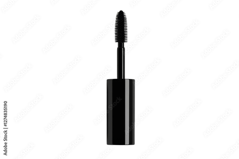 Black mascara wand with a black tube, isolated Black mascara wand with a black tube, isolated