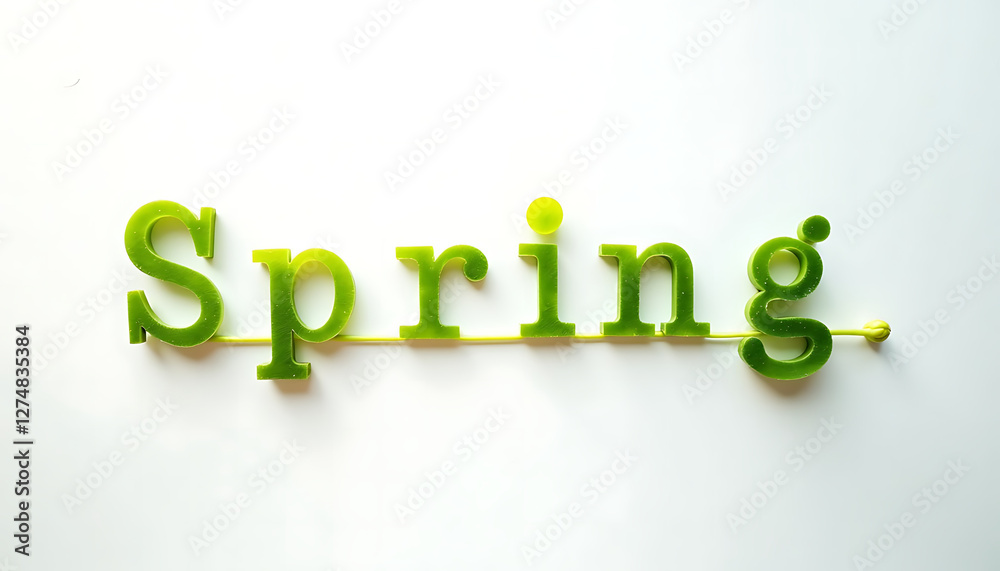 Spring word in green letters against a white background Spring word in green letters against a white background
