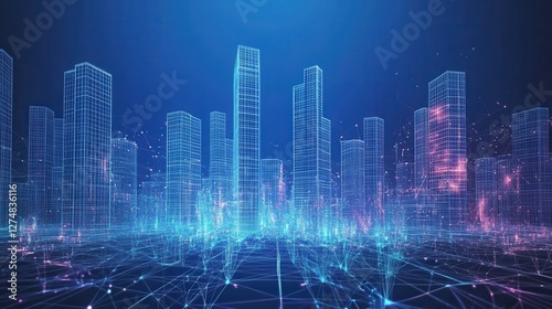 Wallpaper Mural Futuristic Urban Landscape with Digital Buildings and Connections Torontodigital.ca