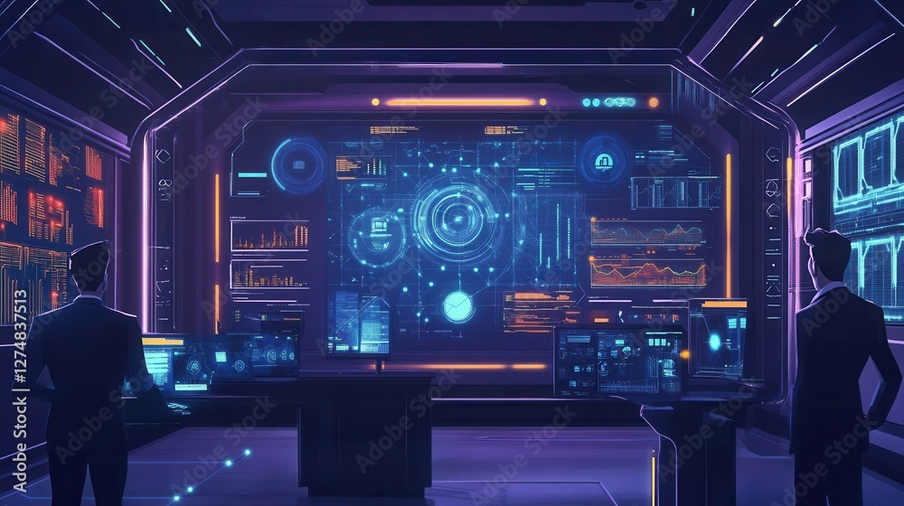 Futuristic Control Room with Data Visualization and Technology Analysis Futuristic Control Room with Data Visualization and Technology Analysis