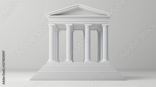 White temple model, neutral background, architectural design