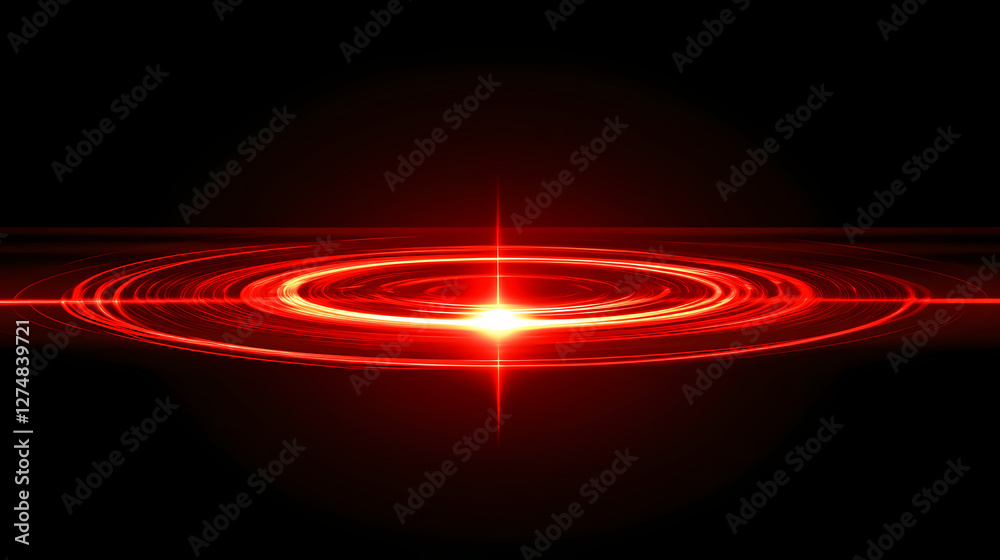 Obraz premium Radiant light burst: bright red light bursting from a central ring with light streaks, abstract background. Magnetic Light Resonance. Illustration