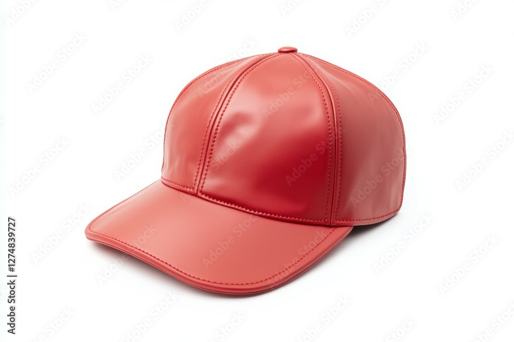 Red leather cap with a white background Red leather cap with a white background