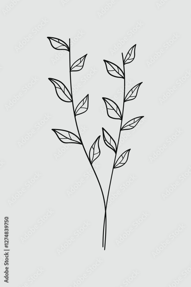 Fototapeta premium Nature plant line art hand drawn.Vector illustration.