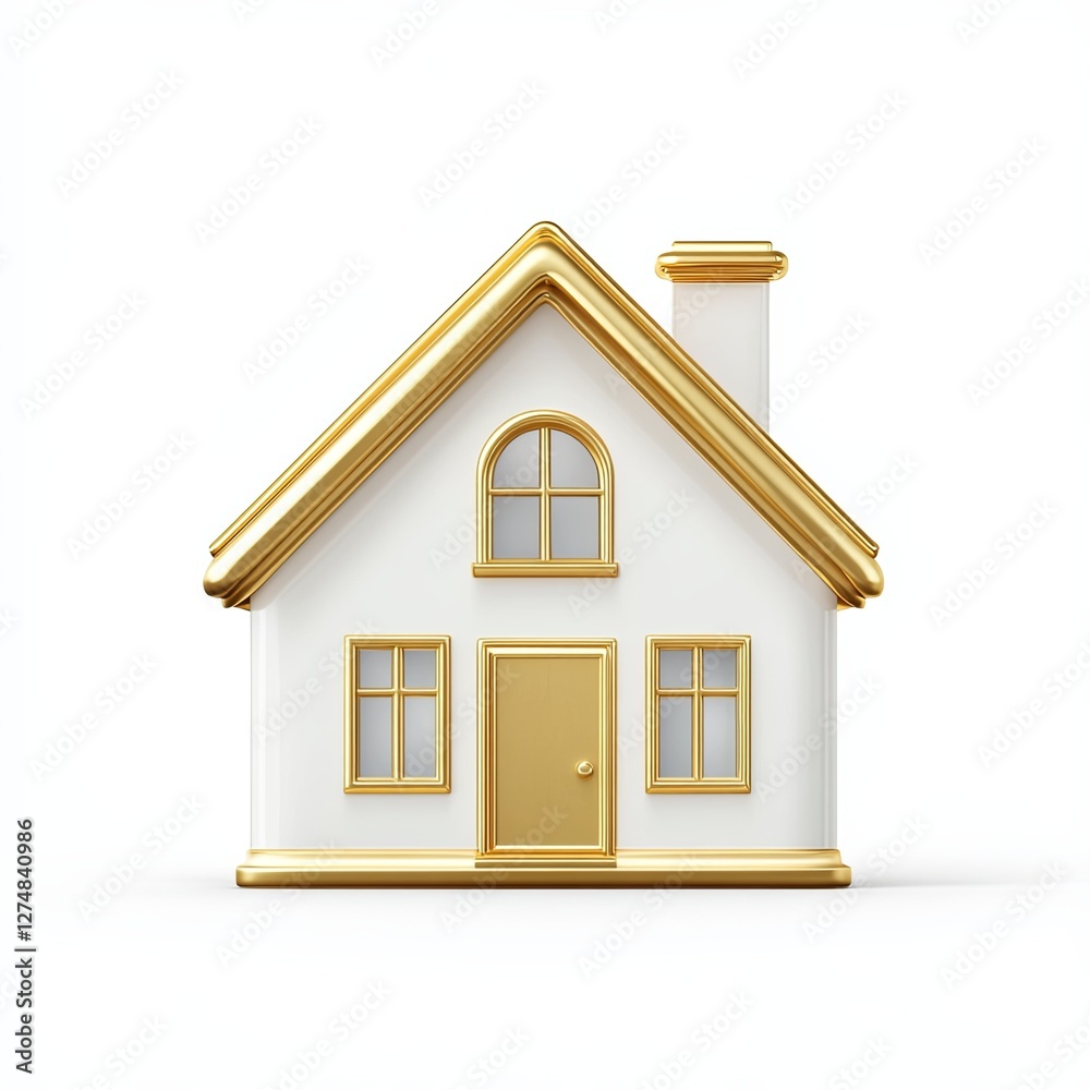 Elegant icon of house, gold and white color scheme, premium and luxury feel, white background Elegant icon of house, gold and white color scheme, premium and luxury feel, white background