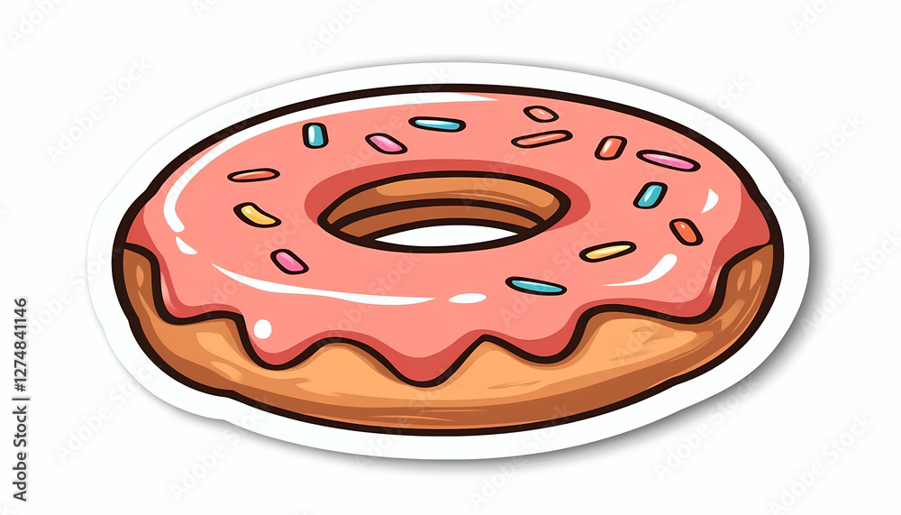 Pink glazed donut with sprinkles, delicious treat, sweet dessert, food photography, for bakery menu Pink glazed donut with sprinkles, delicious treat, sweet dessert, food photography, for bakery menu