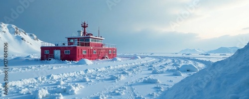 South Pole research station surrounded by snow and ice , south pole, whiteout