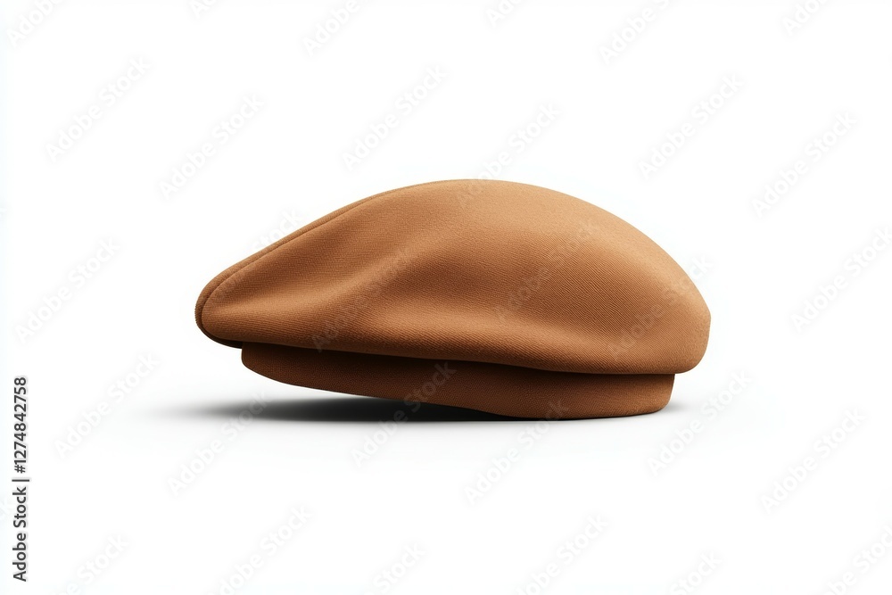 Tan hat with a black lettering on the front Tan hat with a black lettering on the front