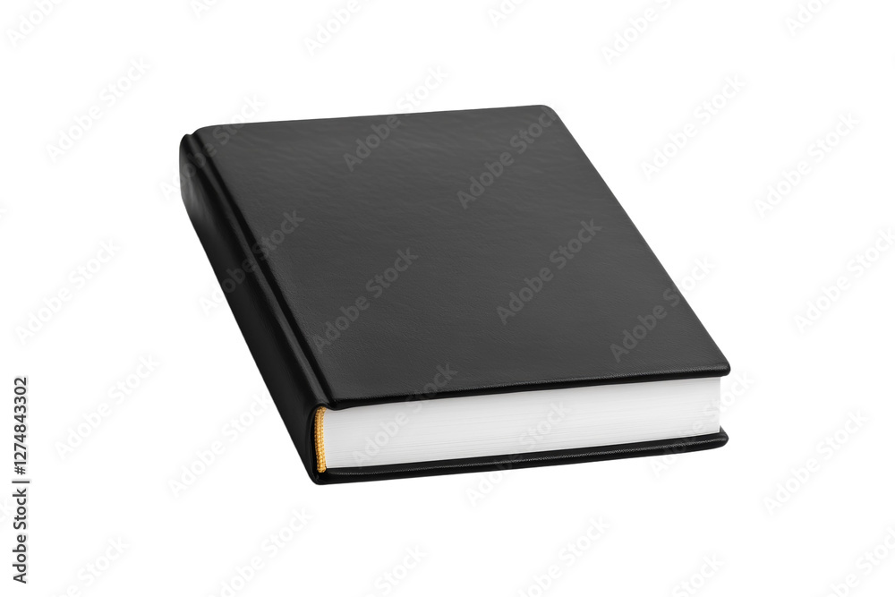 Black leather bound book with a gold spine, isolated Black leather bound book with a gold spine, isolated