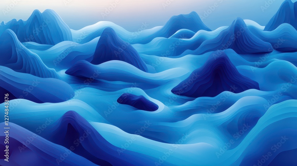 Obraz premium Abstract undulating landscape with blue hues and layered texture