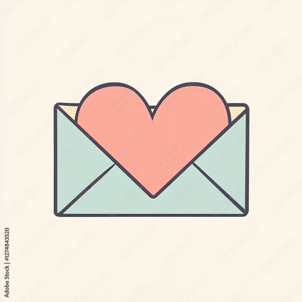 heart envelope, a simple line drawing, flat design style, pastel colors heart envelope, a simple line drawing, flat design style, pastel colors