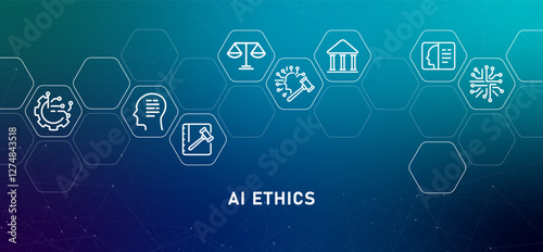 AI ethics gradient header computing machine learning regulation guidelines smart technology data programming privacy policy AI artificial intelligence optimization system icon design illustration