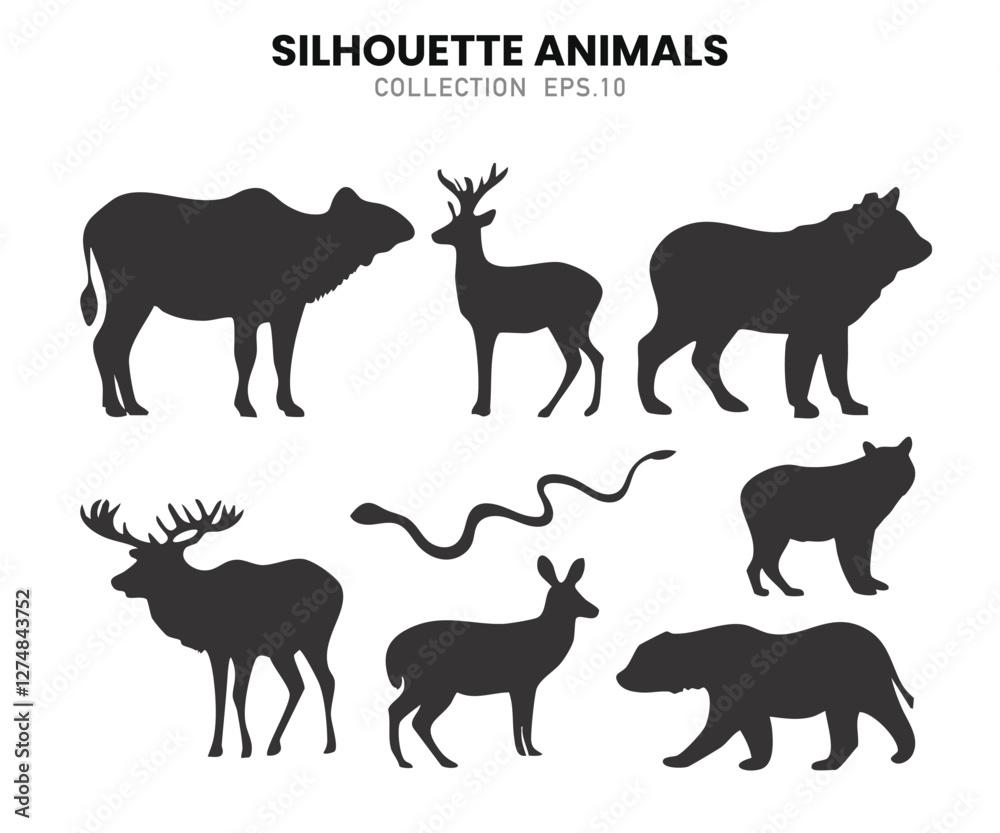 Fototapeta premium Silhouette animals of savanna, all of is mammals.